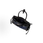 PRADA triangular metal logo handbag mini for women in blue and black